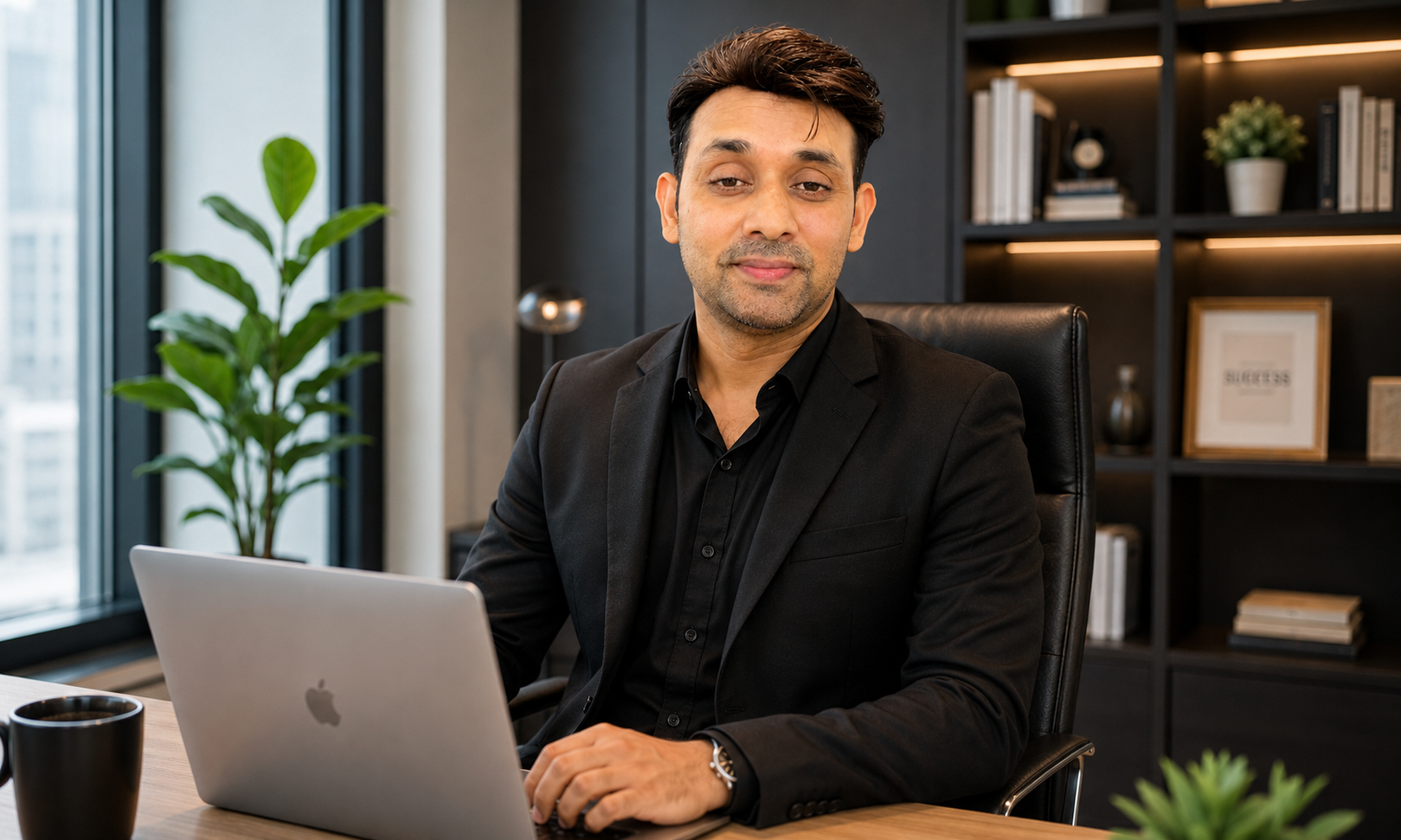 Portrait of the portfolio owner seated at a desk